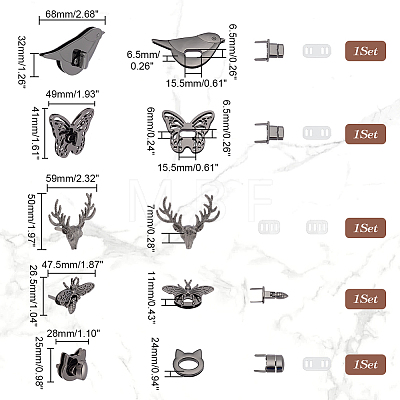   5 Style Bird/Butterfly/Cat Alloy Bag Twist Lock Clasps FIND-PH0017-37-1