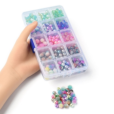 385Pcs 15 Style ABS Plastic Imitation Pearl & Transparent Crackle Acrylic Beads OACR-YW0001-46-1