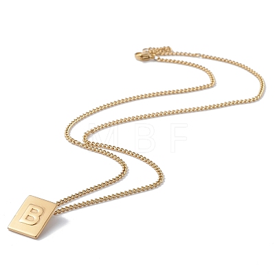 Stainless Steel Initial Letter Rectangle Pendant Necklace for Men Women NJEW-E090-01G-02-1