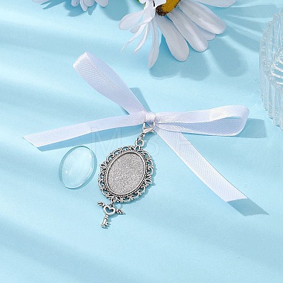 Tibetan Style Alloy & Glass Oval Photo Bouquet Hanging Ornaments HJEW-JM01353-02-1