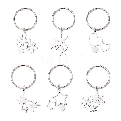 6Pcs 201 Stainless Steel Keychain KEYC-JKC01184-1