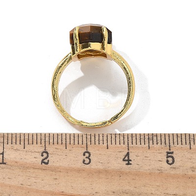 Hexagon Natural Tiger Eye Finger Rings RJEW-B113-02G-05-1