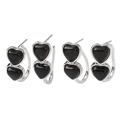 Valentine's Day Heart Natural Obsidian Stud Earrings EJEW-T053-01P-10-1