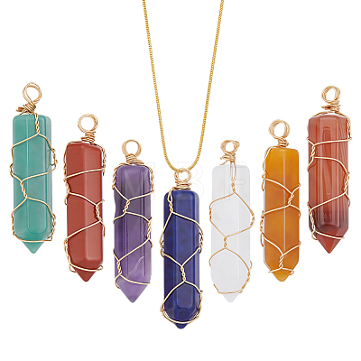 7Pcs Copper Wire Wrapped Natural Red Agate PALLOY-PH01948-1