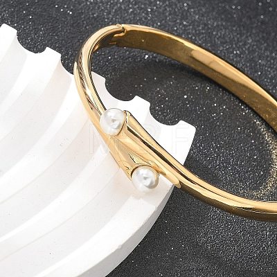 Ion Plating(IP) 304 Stainless Steel Bangles with Plastic Imitation Pearl for Women BJEW-Z080-01G-1