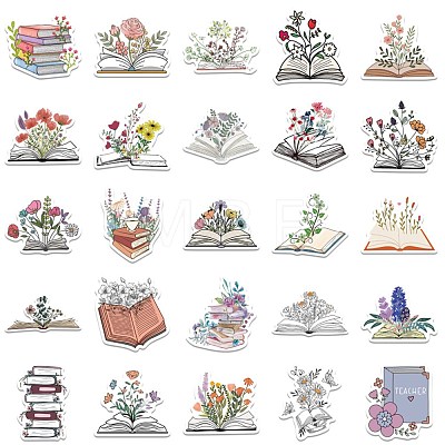 Book with Flower Pattern Self-Adhesive Picture Stickers DIY-P069-02-1