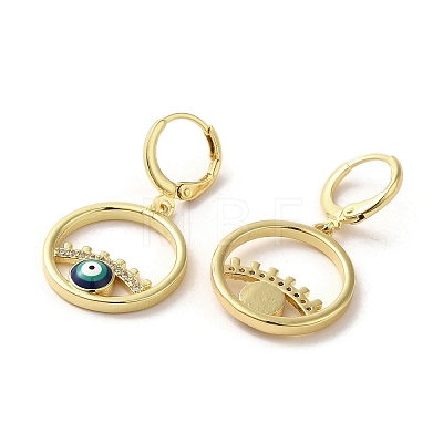 Evil Eye Real 18K Gold Plated Brass Dangle Leverback Earrings EJEW-Q797-09G-04-1