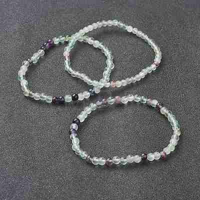 Natural Fluorite Beaded Stretch Bracelets BJEW-D446-A-38-1