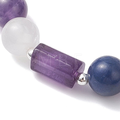 Natural Amethyst & Quartz Crystal & Blue Aventurine Beads Stretch Bracelets for Women BJEW-TA00704-02-1