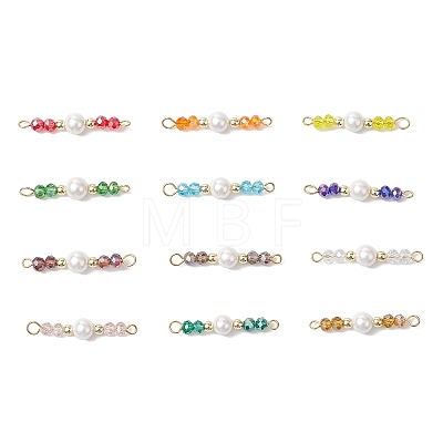 12Pcs 12 Colors Glass & Shell Pearl Round Connector Charms PALLOY-JF02902-1