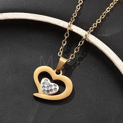 304 Stainless Steel Crystal Rhinestone Heart Pendant Cable Chain Necklaces for Women NJEW-Z056-01D-G-1