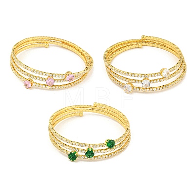 Rack Plating Brass Pave Clear Cubic Zirconia Open Cuff Wrap Bangles BJEW-B110-01G-1