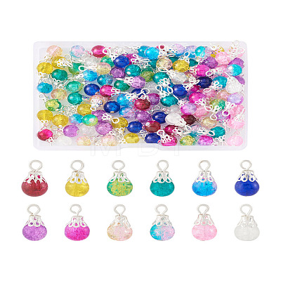 Kissitty 120Pcs 12 Colors Spray Painted Crackle Glass Pendants FIND-KS0001-28-1