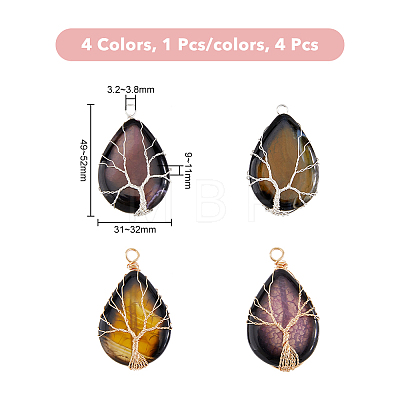 4Pcs 4 Colors Natural Crackle Agate Pendants FIND-FH0006-56-1