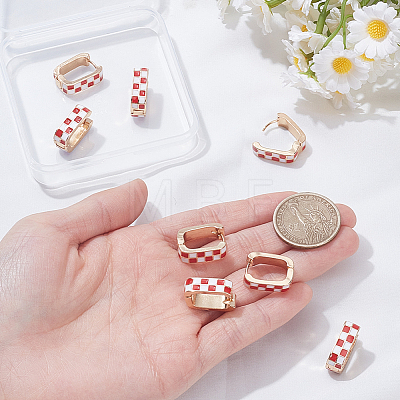 4 Pairs Rectangle with Tartan Pattern Alloy Enamel Hoop Earrings EJEW-SC0002-26B-1