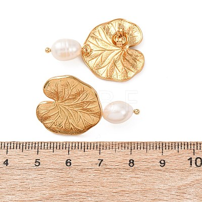Leaf 304 Stainless Steel Dangle Stud Earrings EJEW-A163-02G-1