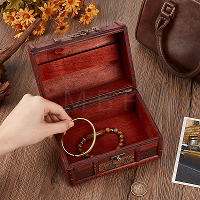 Retro Style Embossed Flower Wooden Jewelry Storage Cases with Handles CON-CL0001-25-1
