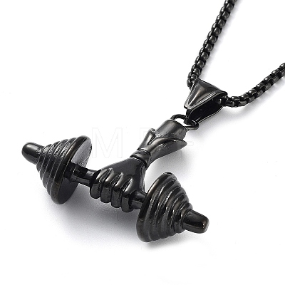 PVD Vacuum Plating 304 Stainless Steel Dumbbell Pendant Necklaces NJEW-Z023-01EB-1