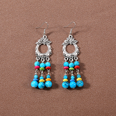 Bohemian tassel turquoise earrings JU8957-27-1