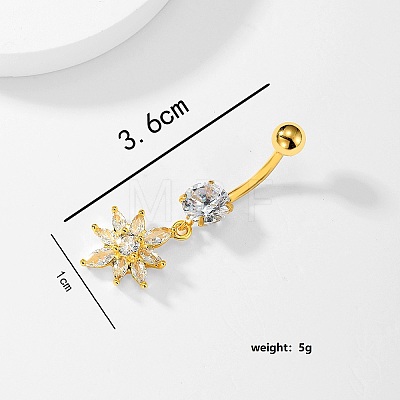 Flower Stainless Steel Clear Cubic Zirconia Belly Button Rings for Women WS6674-1