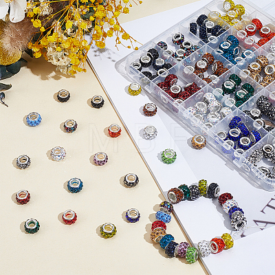 200Pcs 20 Colors Handmade Polymer Clay Rhinestone European Beads CPDL-PA0001-01A-1