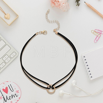 1Pc Alloy Ring Double Layer Faux Suede Cord Choker Necklaces for Women NJEW-CL0001-32-1