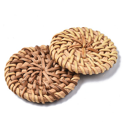 Handmade Reed Cane/Rattan Woven Beads X-WOVE-Q075-04-1
