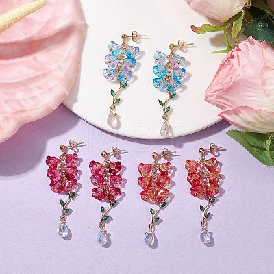 3 Pairs 3 Color Flower of Life Glass Dangle Stud Earrings EJEW-TA00350-1