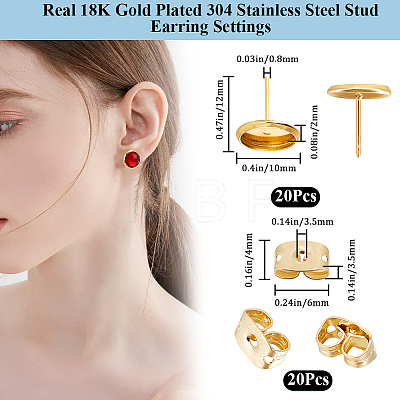20Pcs 304 Stainless Steel Stud Earring Findings STAS-BBC0009-97C-1