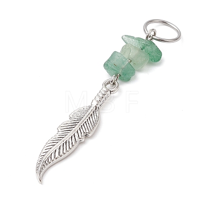 Natural Gemstone Chips & Alloy Feather Pendants PALLOY-JF02771-1