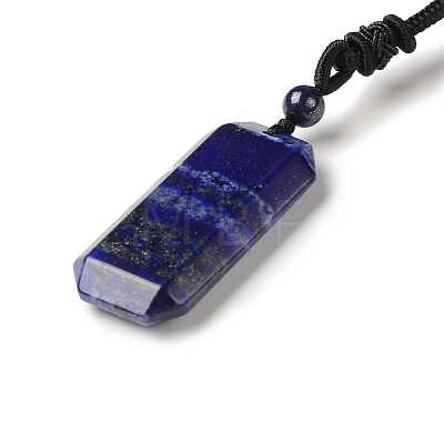Natural Lapis Lazuli Rectangle Pendant Necklace with Nylon Cord for Women NJEW-C001-01B-01-1