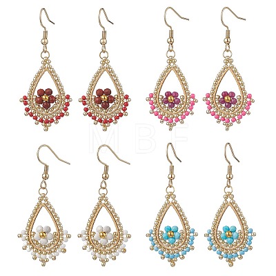 4 Pairs 4 Styles 201 Stainless Steel Teardrop Dangle Earrings EJEW-MZ00643-1