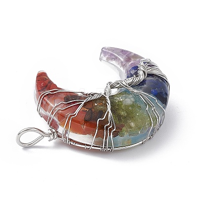 7 Chakra Natural Mixed Stone Chip Copper Wire Wrapped Big Pendants G-F733-03A-1