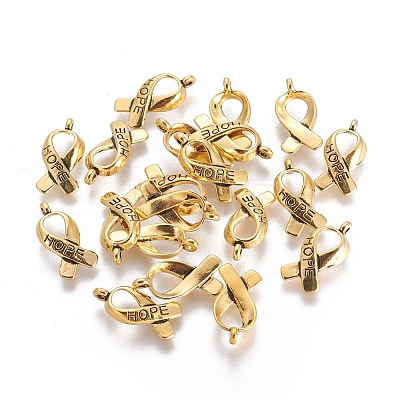 Breast Cancer Awareness Ribbon Carved Word Hope Tibetan Style Alloy Pendants TIBEP-LF5104YKG-AG-LF-1