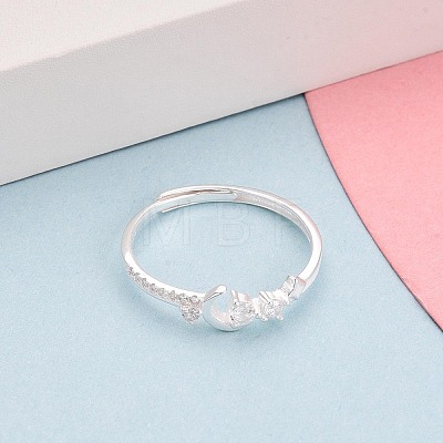 925 Sterling Silver Micro Pave Clear Cubic Zirconia Adjustable Finger Rings for Women STER-N016-144S-1
