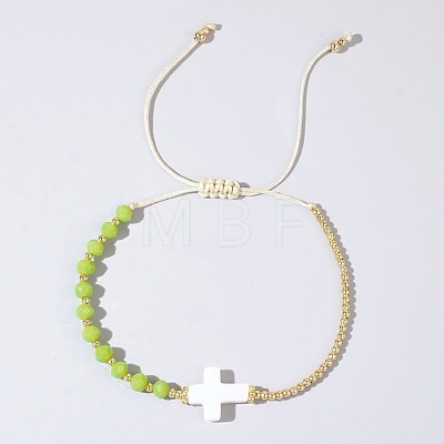Adjustable Glass & Brass Beads Braided Bead Bracelets TB8315-5-1