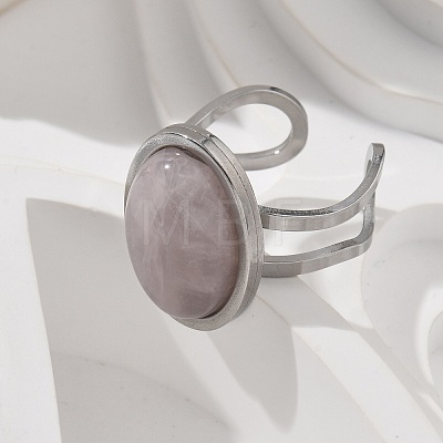 Oval Natural Rose Quartz Finger Rings RJEW-M062-02P-15-1