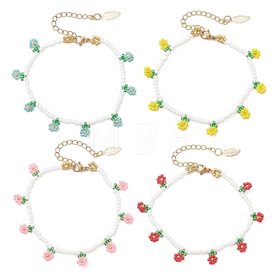 Floral Glass Seed Bead Charm Bracelets for Women BJEW-MZ00306-1