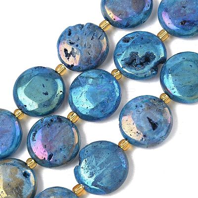 Electroplated Natural Druzy Geode Crystal Beads Strands G-G459-04J-1