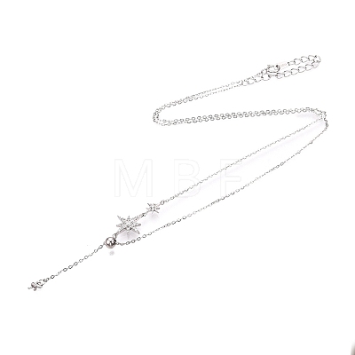 Rhodium Plated 925 Sterling Silver Clear Cubic Zirconia Star Tassel Necklace Making STER-T007-106P-1