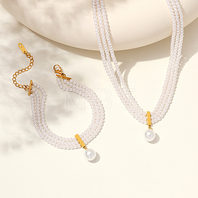 Multi Strand Plastic Imitation Pearl Beaded Choker Necklaces & Bracelets Sets PQ1108-1