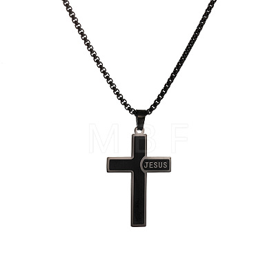 201 Stainless Steel Religion Jesus Cross Pendant Box Chain Necklaces WGEADA0-03-1