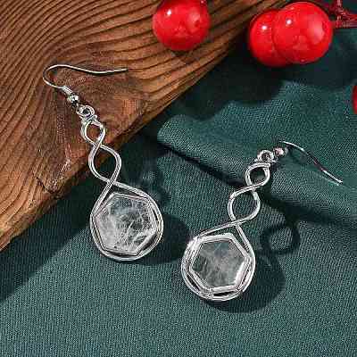 Hexagon Natural Quartz Crystal Dangle Earrings EJEW-K298-01P-02-1