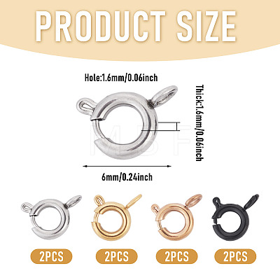 8Pcs 4 Colors 304 Stainless Steel Spring Ring Clasps STAS-TADJ001-09-1