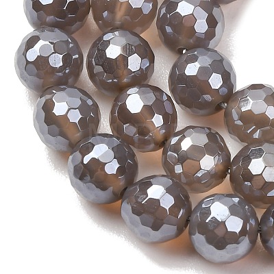 Electroplated Natural Agate Beads Strands G-B191-A07-8mm-05-1