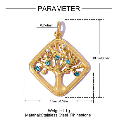 304 Stainless Steel with Sapphire Rhinestone Pendants RB-OY001-36G-1