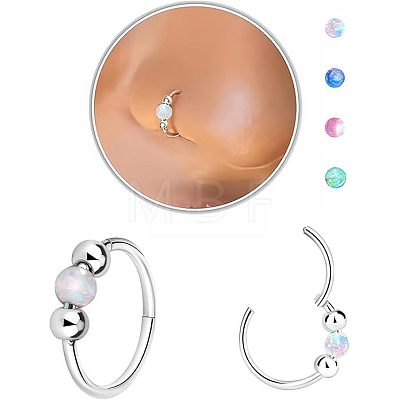 316L Surgical Stainless Steel & Round Synthetic Opal Hoop Nose Rings WG47E0A-03-1