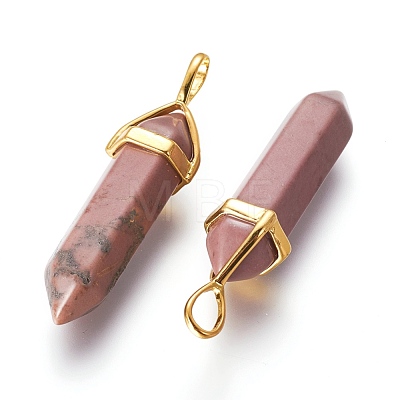 Faceted Bullet Natural Rhodochrosite Double Terminated Pointed Pendants G-J262-B08-1
