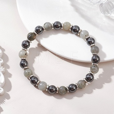 Non-Magnetic Synthetic Hematite & Natural Labradorite Beads Stretch Bracelets for Women Men BJEW-JB13404-1
