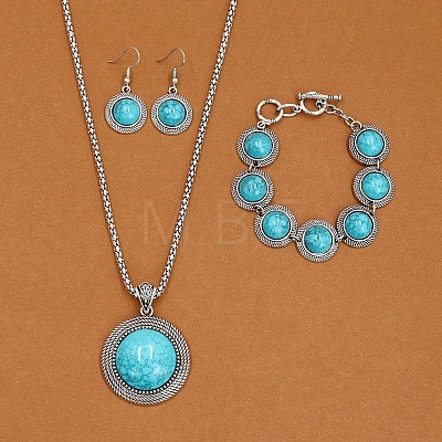 Alloy with Synthetic Turquoise Pendant Necklaces & Link Bracelets & Dangle Earring Sets WGBFEA3-04-1